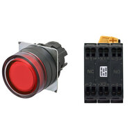Przycisk A22NL śr. 22, ramka plastikowa, PEŁNA OCHRONA, MOMENTOWY, kolor czerwony przezroczysty, dioda LED CZERWONA, 1NO1NC, 24 VDC, terminal wtykowy (A22NL-BGM-TRA-P102-RC) - Omron
