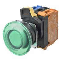 Przycisk A22NL śr. 22, ramka plastikowa, POMARAŃCZOWY, naprzemienny, kolor CZAPKI przezroczysty zielony, LED zielony, 2NC, 200-240 VAC (A22NL-BMA-TGA-G202-GE) - Omron