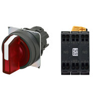 Selektor A22NW śr. 22, 3-pozycyjny, podświetlany, ramka PLASTIKOWA, AUTO RESET ON L/R, kolor czerwony, LED czerwony, 2NO, 24 VDC, terminal pchający (A22NW-3BB-TRA-P101-RC) - Omron