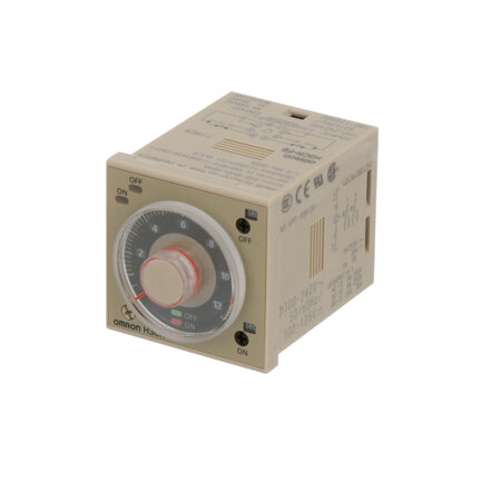 Element czasowy, Wtyczka, 8-pin, 1/16DIN (48 x 48 mm), podwójne opóźnienie włączenia i wyłączenia, migotanie OFF start, 0.05s-300h, DPDT, 5A, 24-48VAC (H3CR-F8 24-48VAC/12-48VDC) - Omron