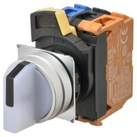 Selektor A22NW śr. 22, 2-pozycyjny, podświetlany, ramka ze szczotkowanego metalu, AUTO RESET ON LEFT, kolor biały, LED biały, 2NC, 100-120 VAC (A22NW-2ML-TWA-G202-WD) - Omron