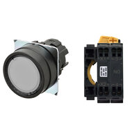 Przycisk śr. 22, ramka plastikowa, PŁASKI, MOMENTOWY, kolor Nasadki przezroczysty biały, LED biały, 1NO, 24 VDC, Zaślepka wtykowa plus Terminal (A22NL-BNM-TWA-P100-WC) - Omron