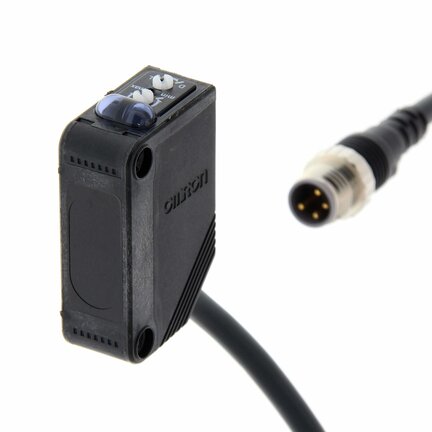 Czujnik fotoelektryczny, obudowa prostokątna, dioda LED na podczerwień, rozproszona, 1 m, PNP, Light-ON/Dark-ON, złącze pigtail M8 4-stykowe, 0,3 m (E3Z-D82-M3J 0.3M) - Omron