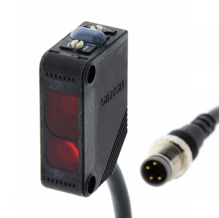 Czujnik fotoelektryczny, prostokątna obudowa, czerwona dioda LED, tłumienie tła, 200 mm, PNP, Light-ON/Dark-ON, 4-stykowe złącze pigtail M8, 0,3 m (E3Z-LS81-M3J 0.3M) - Omron