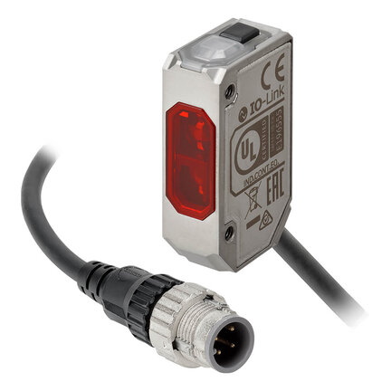 Czujnik fotoelektryczny, prostokątna obudowa, stal nierdzewna, czerwona dioda LED, tłumienie tła, 80 mm, PNP, Light-ON/Dark-ON, IO-Link COM2 (E3AS-L80MD-M1TJ  0.3M) - Omron