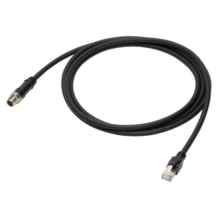 Kabel z wtyczką na obu końcach kabla, wtyczka prosta M12 (męska), wtyczka RJ45, 4-biegunowa, kodowana D, kabel Ethernet Cat5e Standard, IP67, 1 m (XS2W-T421-CMC-SS) - Omron