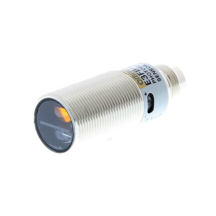 Czujnik fotoelektryczny, gwint M18, metalowy, czerwona dioda LED, tłumienie tła, 100 mm, PNP, Light-ON/Dark-ON, złącze M12 (E3FB-LP21) - Omron