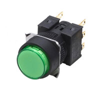 Przycisk kompletny, śr. 16 mm, nieoświetlony, okrągły, zielony, chwilowy, IP65, blok styków SPDT, terminal lutowany (A165-TGM-1) - Omron
