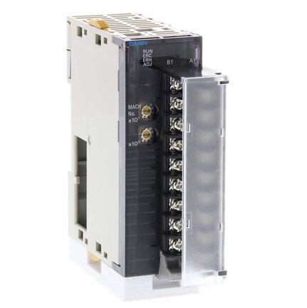 Wyjście analogowe, 8 x wyjście 1 do 5 V, 0 do 5 V, 0 do 10 V, -10 do 10 V, rozdzielczość 1:4000 skalowalna do +/-32000 lub 1:8000, zaciski śrubowe (CJ1W-DA08V) - Omron