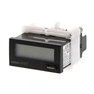 Licznik czasu, 1/32DIN (48 x 24 mm), z własnym zasilaniem, LCD z podświetleniem, 7-cyfrowy, 999h59m59s / 9999h59.9m, wejście VDC, czarna obudowa (H7ET-NV1-BH) - Omron