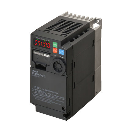 Falownik MX2-EV2, 0,1/0,2 kW (ND/LD), 1,0/1,2 A (ND/LD), 200 VAC, wejście 3~, wektor bezczujnikowy, maks. częstotliwość wyjściowa 590 Hz (3G3MX2-A2001-EV2) - Omron