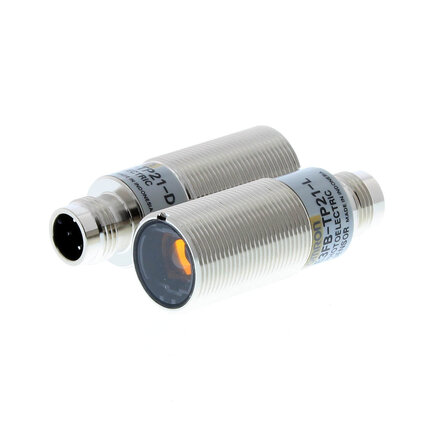 Czujnik optyczny zaporowy, gwint M18, metalowy, czerwona dioda LED, wiązka przelotowa, 20 m, PNP, Light-ON/Dark-ON, złącze M12 (E3FB-TP21) - Omron