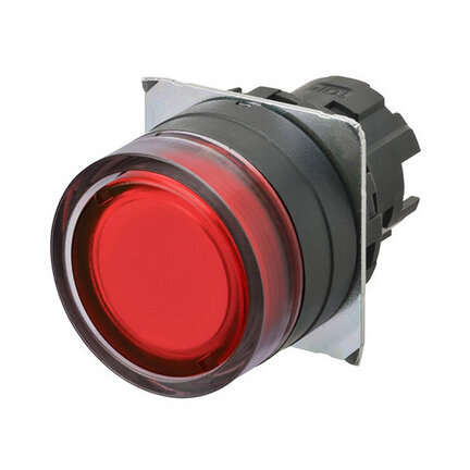 Przycisk A22NZ o średnicy 22 mm, ramka z tworzywa sztucznego, pełna osłona, chwilowy, kolor nasadki przezroczysty czerwony, podświetlany (A22NZ-BGM-TRA) - Omron