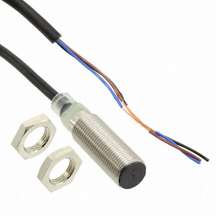 Wyłącznik zbliżeniowy, indukcyjny, mosiądz niklowy, krótki korpus, M12, ekranowany, 2 mm, DC, 3-przewodowy, PNP NO, kabel 2 m (E2B-M12KS02-WP-B1 2M) - Omron