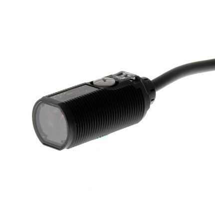 Czujnik optyczny odbiciowy-zaporowy, gwint M18, tworzywo sztuczne, czerwona dioda LED, odblaskowy, 3 m, PNP, Light-ON/Dark-ON, kabel 2 m (E3F1-RP11 2M) - Omron