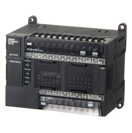 PLC, zasilanie 24 VDC, 12 x wejścia 24 VDC, 8 x wyjścia PNP 0,3 A, 2 x wejścia analogowe, 1 x wyjście analogowe, rozdzielczość 1/6000 (CP1E-NA20DT1-D) - Omron