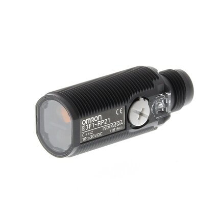 Czujnik optyczny odbiciowy-zaporowy, gwint M18, tworzywo sztuczne, czerwona dioda LED, odblaskowy, 3 m, NPN, Light-ON/Dark-ON, złącze M12 (E3F1-RN21) - Omron