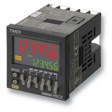 Element czasowy, DIN48x48mm, IP66, 6 nastaw i 6 cyfr czasu rzeczywistego, wielozakresowy od 0,01s do 99999,9h (4 zakresy), 2-funkcyjny (H5CX-BWSD-N) - Omron