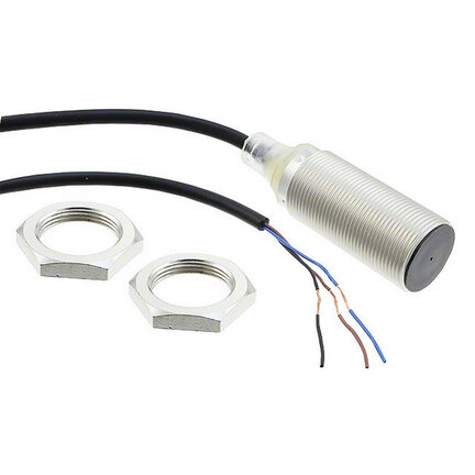 Wyłącznik zbliżeniowy, indukcyjny, mosiądz niklowy, krótki korpus, M18, ekranowany, 8 mm, DC, 3-przewodowy, PNP NC, kabel 2 m (E2B-M18KS08-WP-B2 2M) - Omron