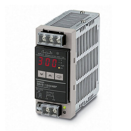 Zasilacz, 120 W, wejście 100-240 VAC, wyjście 24 VDC, 5 A, montaż na szynie DIN, wyświetlacz cyfrowy z funkcją napięcia i prądu pracy (S8VS-12024BP) - Omron