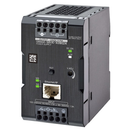 Zasilacz książkowy, 90 W, 24 VDC, 3,75 A, montaż na szynie DIN, terminal pchający, powlekany, zgodność z Ethernet IP / Modbus TCP (S8VK-X09024-EIP) - Omron