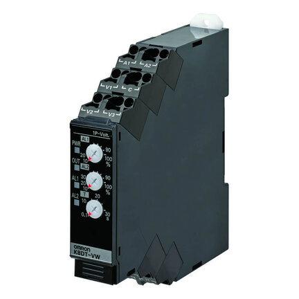 Przekaźnik monitorujący o szerokości 17,5 mm, 1-fazowy nadnapięciowy i podnapięciowy od 1 do 150 V AC/DC, 1 x SPDT, 24 V AC/DC (K8DT-VW2CD) - Omron