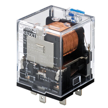 Przekaźnik obciążenia DC, 6-stykowa wtyczka, 5 A NO/ 2 A NC, 24 VDC, SPST-NO/SPST-NC, wskaźnik LED, blokowany przycisk testowy (MKS2XTIN-11 24VDC) - Omron