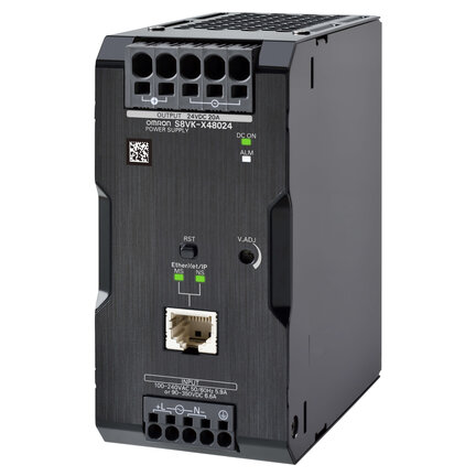 Zasilacz książkowy, 480 W, 24 VDC, 20 A, Montaż na szynie DIN, Terminal pchający, Powlekany, Zgodność z Ethernet IP / Modbus TCP (S8VK-X48024-EIP) - Omron