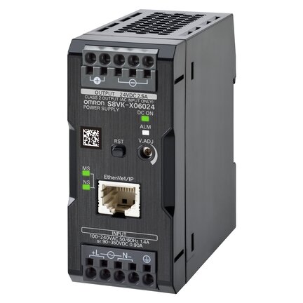Zasilacz książkowy, 60 W, 24 VDC, 2,5 A, montaż na szynie DIN, terminal pchający, powlekany, zgodność z Ethernet IP / Modbus TCP (S8VK-X06024-EIP) - Omron