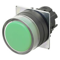 Przycisk A22NZ o średnicy 22 mm, ramka z tworzywa sztucznego, pełna osłona, naprzemiennie, kolor pokrywy nieprzezroczysty zielony (A22NZ-BGA-NGA) - Omron