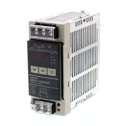 Zasilacz, 120 W, wejście 100-240 VAC, wyjście 24 VDC, 5 A, montaż na szynie DIN, wyświetlacz cyfrowy z napięciem i prądem roboczym (S8VS-12024AP) - Omron