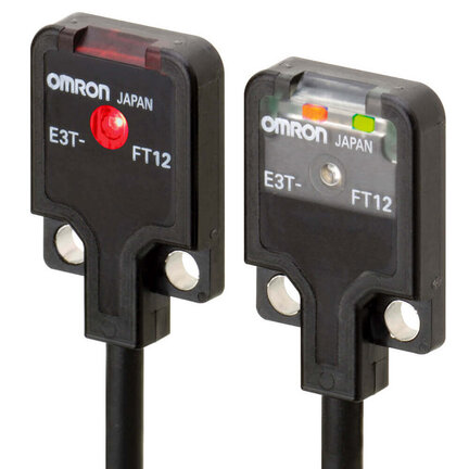 Czujnik optyczny zaporowy, przelotowy, 500 mm, DC, 3-przewodowy, NPN, light-on, płaski, kabel 5 m, mocowanie M2 (E3T-FT11 5M) - Omron