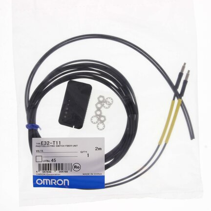 Głowica czujnika optycznego zaporowego, wiązka przelotowa, cylindryczny osiowy M4, światłowód odporny na zginanie R4, kabel 2 m (E32-T11 2M) - Omron
