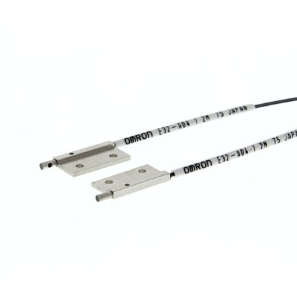 Głowica czujnika optycznego zaporowego, przelotowa, kwadratowa, średnica 2 mm, widok z boku, włókno elastyczne R1, kabel 2 m (E32-A04-1 2M) - Omron