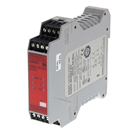 Jednostka podstawowa, 2 x półprzewodnikowe wyjścia bezpieczeństwa NO (1 A), 2 x półprzewodnikowe wyjścia pomocnicze NO (G9SX-BC202-RT DC24) - Omron