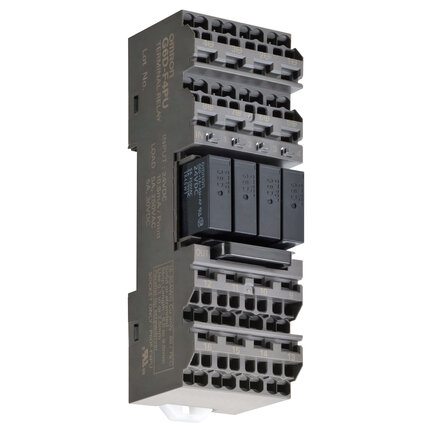 Gniazdo wtykowe, szyna DIN/montaż powierzchniowy, przekaźnik mechaniczny, 4x SPST-NO, 5 A, 12 VDC, gniazdo Plus pchające (G6D-F4PU 12VDC) - Omron