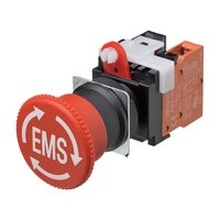 Wyłącznik awaryjny, średnica wycięcia w panelu 22 mm, średnica głowicy 40 mm, pchający, obrotowy, 1NC, z sygnalizacją EMS (A22E-M-01-EMS) - Omron