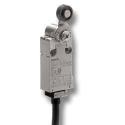 Mały wyłącznik krańcowy bezpieczeństwa, wolnoprzełączający 1NC/1NO, Dźwignia z rolką, kabel 3 m, pionowe wyjście kabla (D4F-120-3D) - Omron