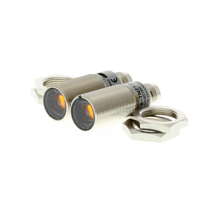 Czujnik optyczny zaporowy, gwint M18, metal, czerwona dioda LED, wiązka przelotowa, 20 m, NPN, Light-ON/Dark-ON, złącze M12 (E3FB-TN21) - Omron