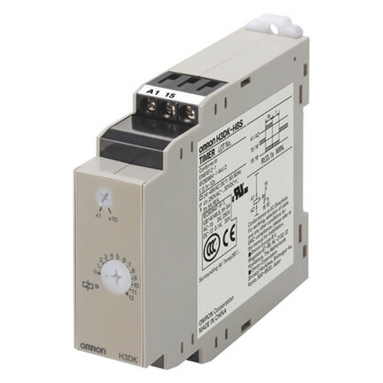 Element czasowy, montaż na szynie DIN, 22,5 mm, opóźnienie wyłączenia zasilania, 0,1-12 s, SPDT, 5 A, 24 VAC/DC (H3DK-HBS 24-48VAC/DC) - Omron