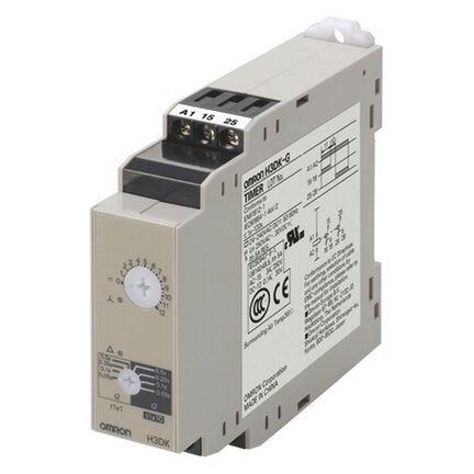 Element czasowy, montaż na szynie DIN, 22,5 mm, gwiazda-trójkąt-opóźnienie, 1 do 120 s, DPDT, 5 A, 12 VDC (H3DK-GA DC12) - Omron