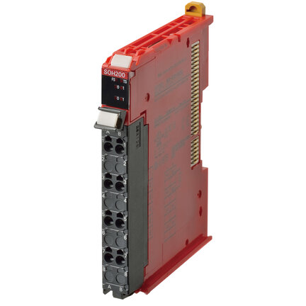 2 Cyfrowe wyjścia bezpieczeństwa, PNP 24 VDC, 2 A/punkt, 4 A/jednostka NX, bezśrubowy łącznik wtykowy, szerokość 12 mm (NX-SOH200) - Omron