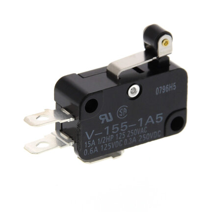 Miniaturowy wyłącznik podstawowy, 250VAC/15A, Dźwignia z rolką z krótkim zawiasem, zaciski lutowane, siła op. 1,96 N (V-155-1A5) - Omron