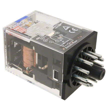 Przekaźnik, Wtyczka, 11-stykowy, 3PDT, 10 A, wskaźnik mech. i LED, przycisk testowy (MKS3PIN-5 24VDC) - Omron