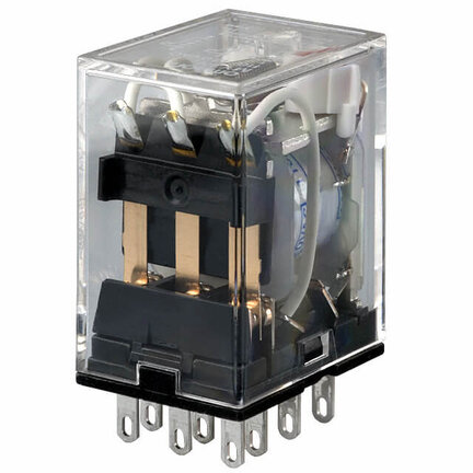 Przekaźnik, Terminal PCB, 11-stykowy, 3PDT, 5 A, wskaźniki mechaniczne, etykieta, 24 VDC (MY3-02 24VDC) - Omron