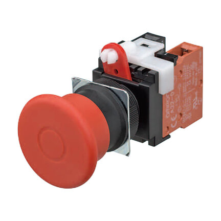Wyłącznik awaryjny, zaciski śrubowe, niepodświetlany, średnica 40 mm, pchający/ciągnący reset, 2NC (A22E-MP-02) - Omron