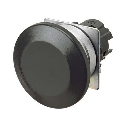 Przycisk A22NZ śr. 22, ramka ze szczotkowanego metalu, MUSHROOM, Alternate, CAP COLOR Opaque BLACK (A22NZ-MMA-NBA) - Omron