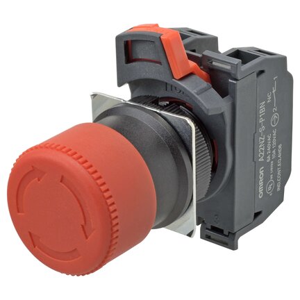 Wyłącznik awaryjny, pchający, niepodświetlany, średnica 30 mm, blokada obrotu/reset, 3NC (A22NE-S-P222-N) - Omron