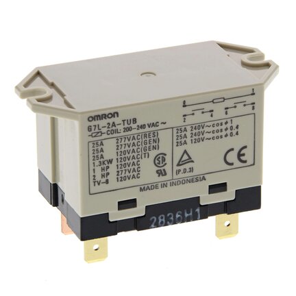 Przekaźnik mocy, szybkozłączne terminale, górny wspornik, DPST-NO, 25 A, 100/120 AC (G7L-2A-TUB 100/120VAC) - Omron