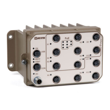 Zarządzalny przełącznik EN50155 PoE, 12 portów 100 Mb/s (w tym 8 PoE), 1 port USB (WES-VIPER-112A-P8-HV) - Omron